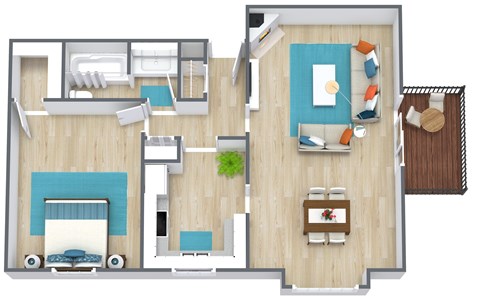 Floor plan for 1 bed, 1 bath, 800 sqft